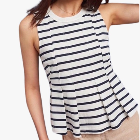 Anthropologie Postmark Stripe Peplum Pleated Tank - Picture 2 of 13